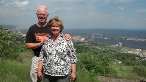 Mike and Lesley looking out over Duluth on a very windy day